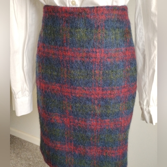 Talbots Wool Alpaca Blend Classic Pencil Skirt Tartan Navy Blue Colorful Sz 10 - Picture 5 of 14
